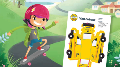 Little Legends character next to RAC Patrol printable activity