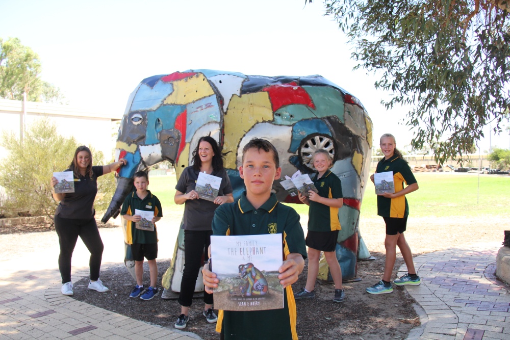 Elephant book and school kids