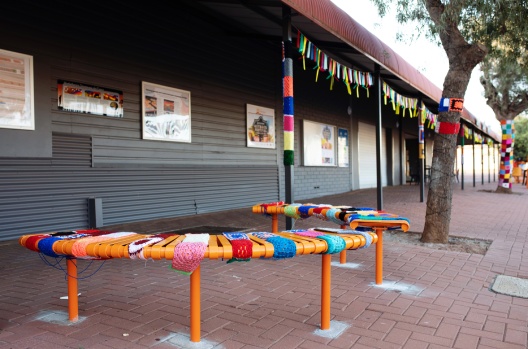 Colourful street art and furniture