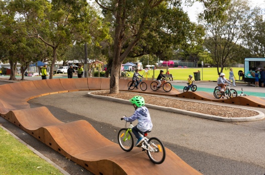 Children riding on bike track