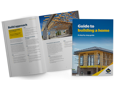 Home building guide open to a page