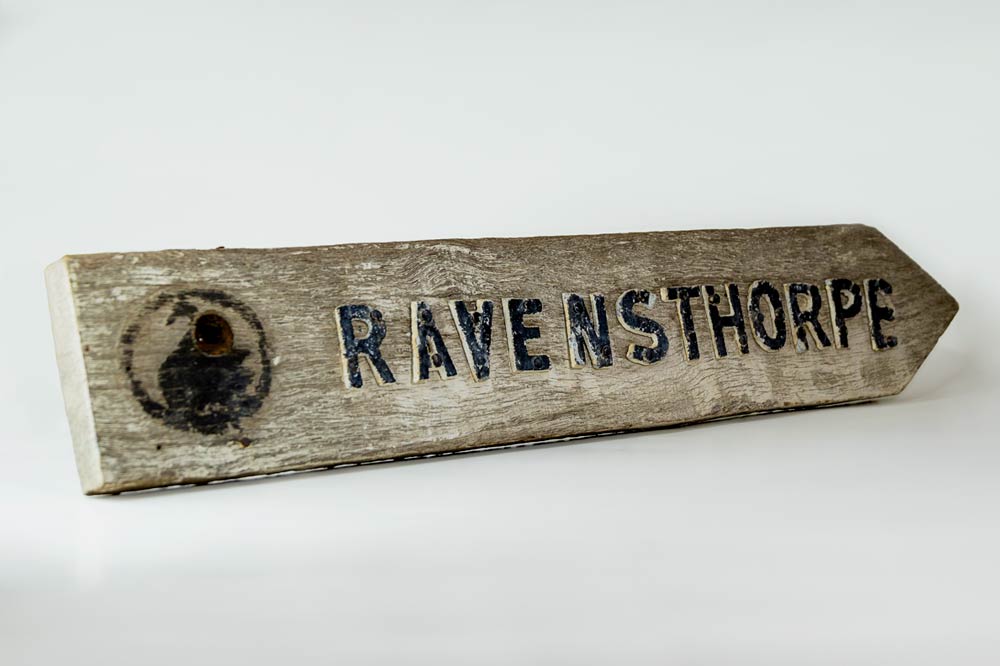 Old wooden sign for Ravensthorpe