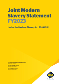Front cover of RAC's FY2023 Modern Slavery Statement