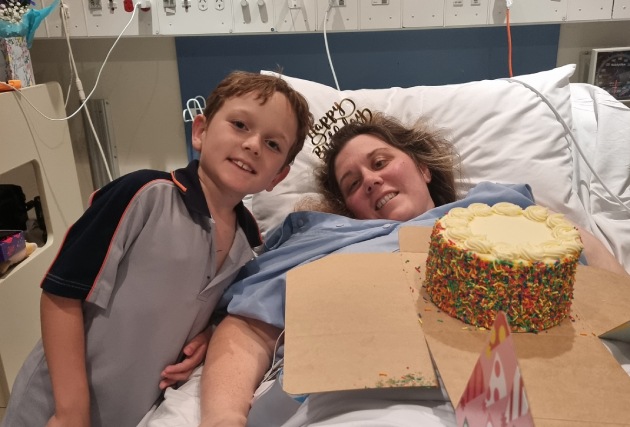 Kelly celebrating her birthday in hospital