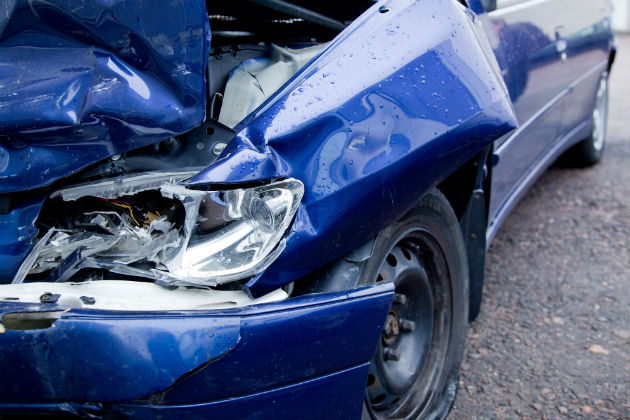 Blue car after an accident