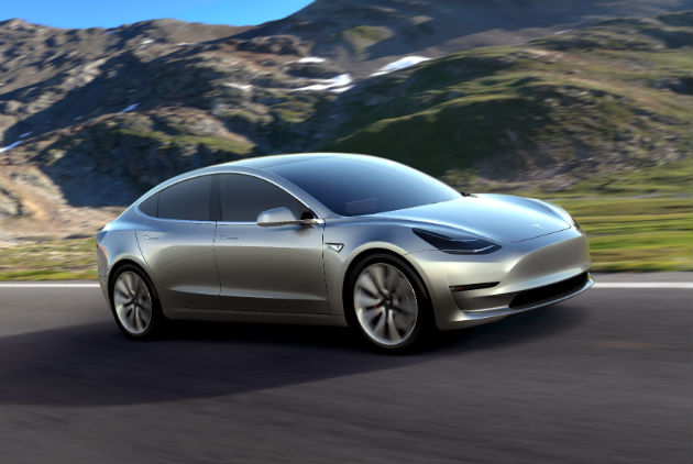 The Tesla Model 3 in silver