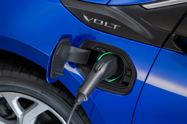 Plug of a blue Chevrolet Volt