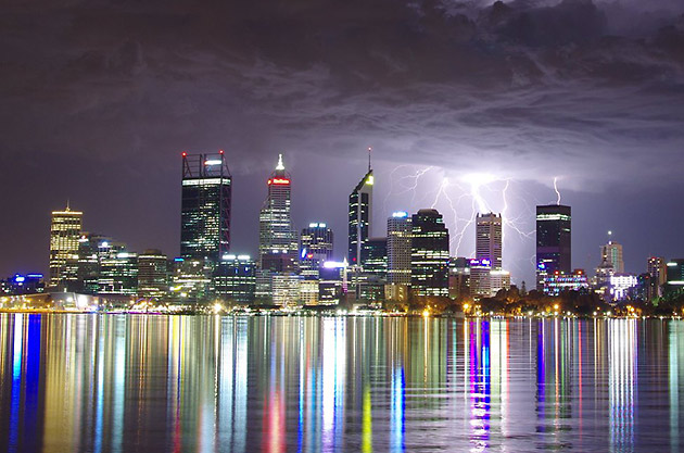 Lightening over Perth during a thunderstorm