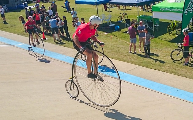 High-wheel bikes also known as Penny Farthings