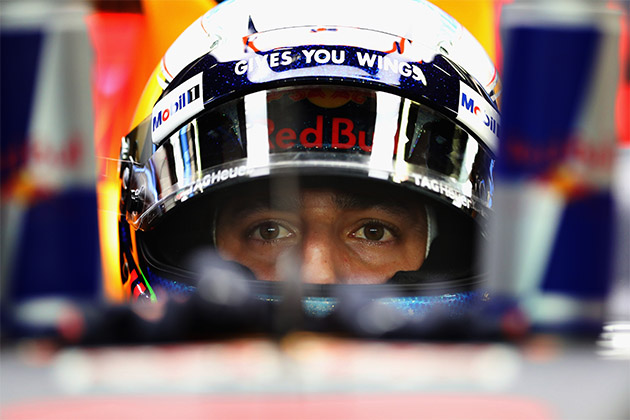 A close-up on Daniel Ricciardo's face as he's ready to race