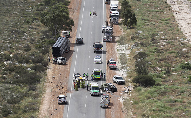 Police attend a truck crash on a WA regional road
