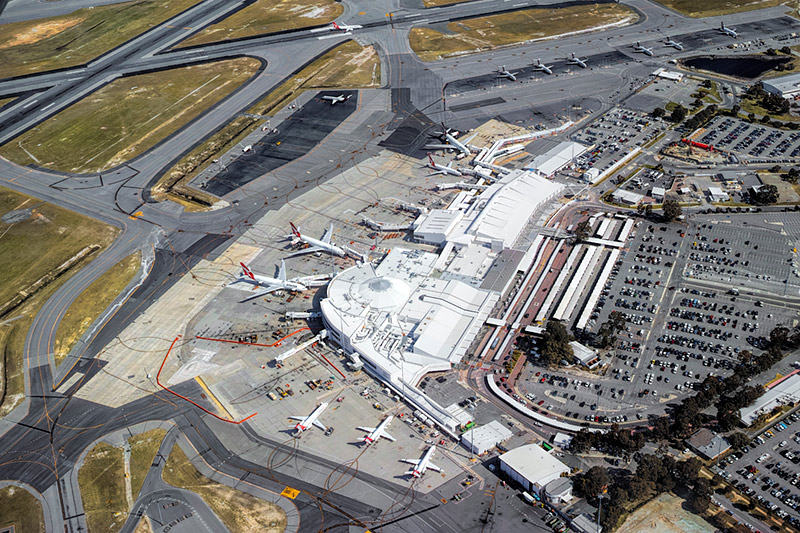 Aerial view Perth Airport precinct 2019