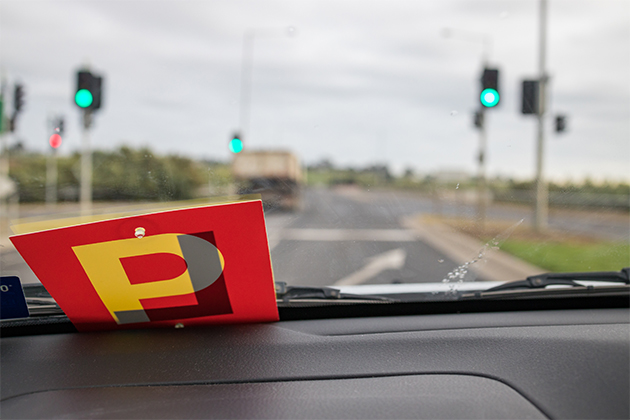 Image of L plate on the dashboard