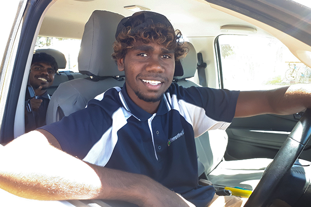 Wongutha CAPS student Corey Button sitting in the car