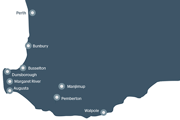 Map of South West region