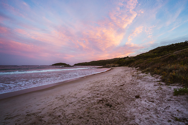 Pink sunset over beach