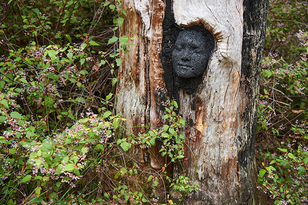 Sculpture carved into a tree