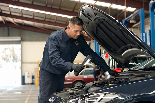 Mechanic doing a vehicle inspection