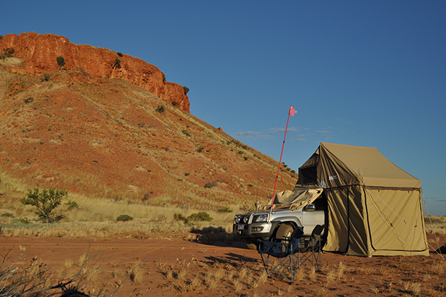 Tent set up over four-wheel drive