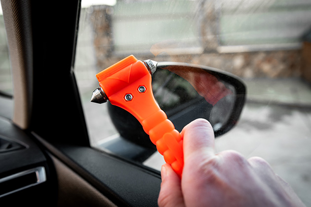 Glass hammer inside of car