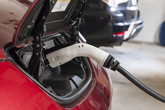 Electric car charging in home garage