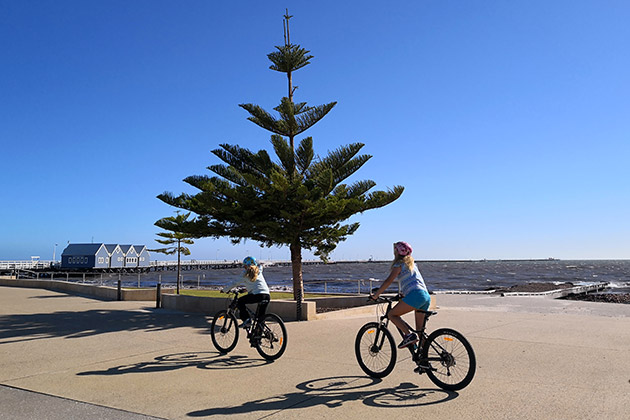 Two children cycling on Busselton foreshore