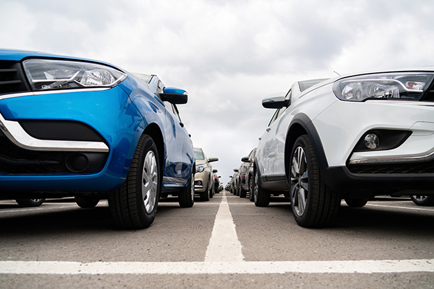 Group of cars in rows