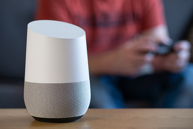 Google Home sitting on bench