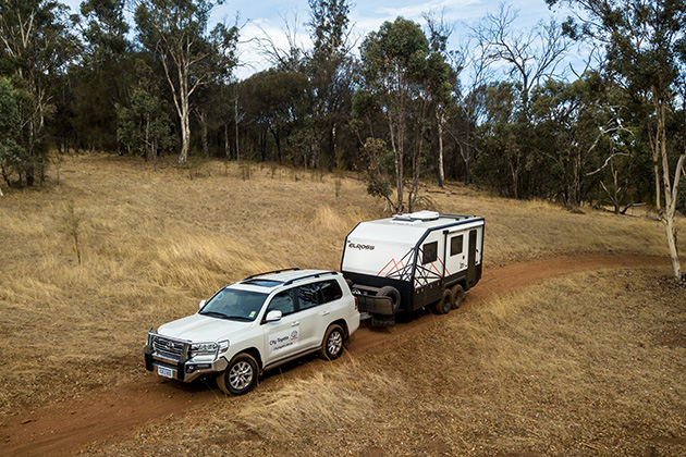 Car towing a caravan