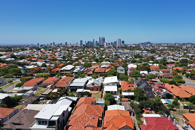 Aerial shot over suburban Perth