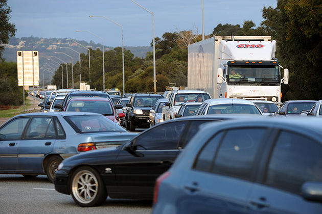 Line of cars on a road