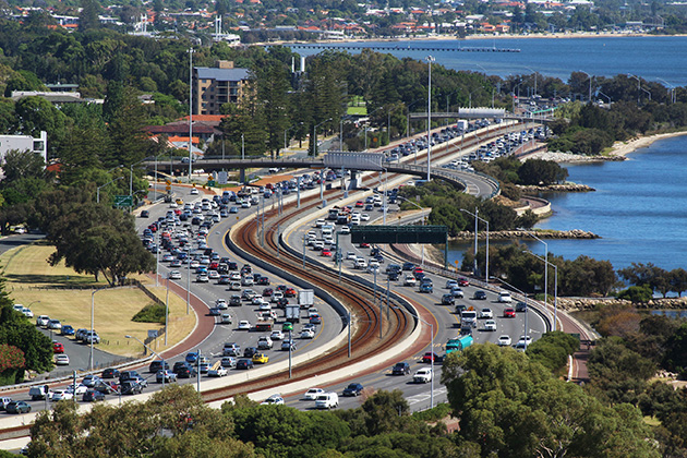 Cars on a congested freeway