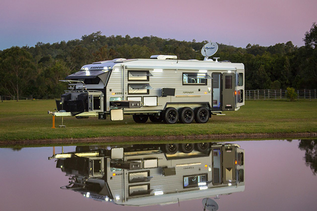 Exterior of a caravan near a lake