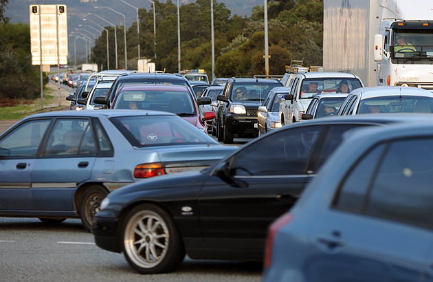 Cars blocked at an intersection