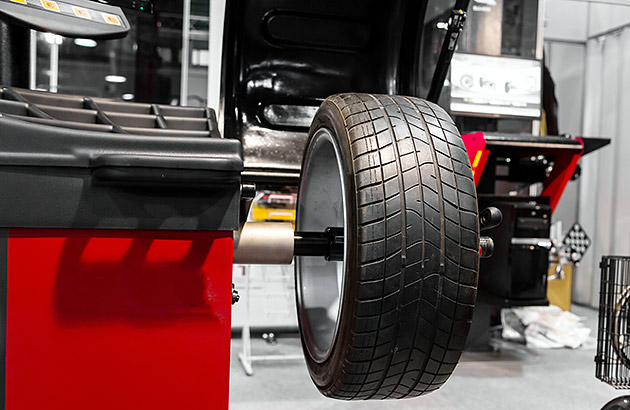 A wheel balancing in workshop