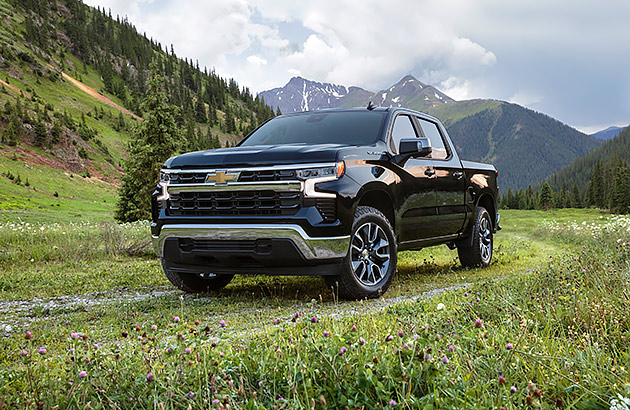 A Chevrolet Silverado in mountainous terrain