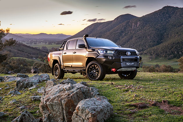 Large ute in front of mountains