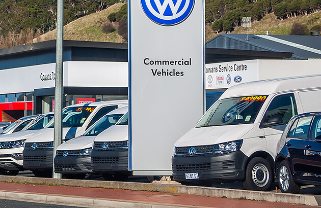 Commercial vehicles at a car dealership