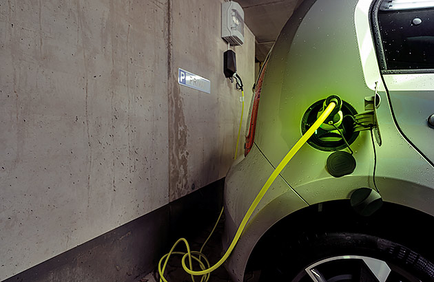 Charging an electric car in an apartment car park
