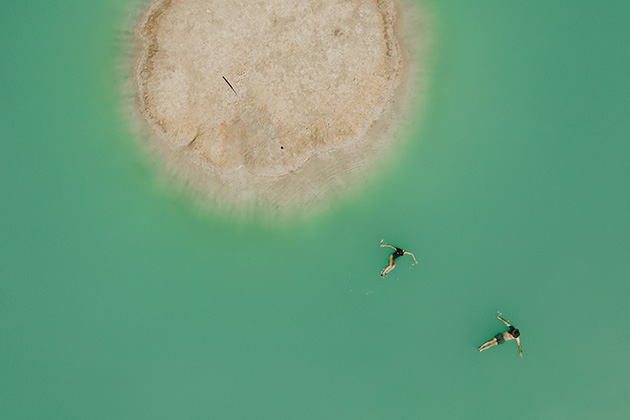 People floating in a salt lake