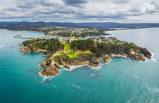 Aerial photo of the town of Eden on the Sapphire Coast