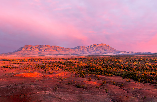 Mountain ranges at the Flinders Ranges at sunset