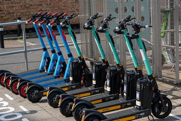 Rack of e-scooters