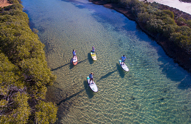 Stand up paddle boarders in Big Lagoon Francois Peron National Park 