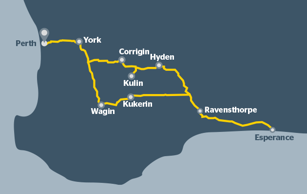 Perth to Esperance road trip map