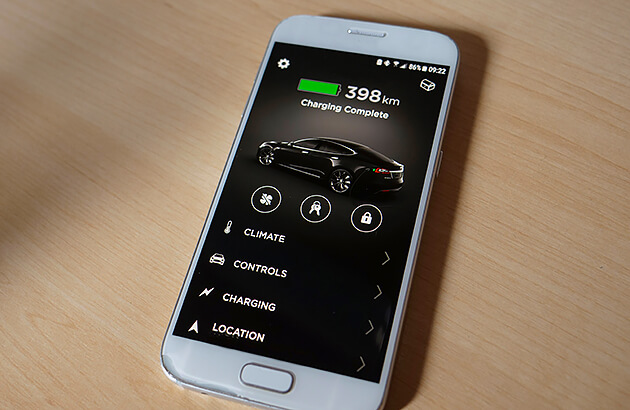 The Tesla app on a mobile phone