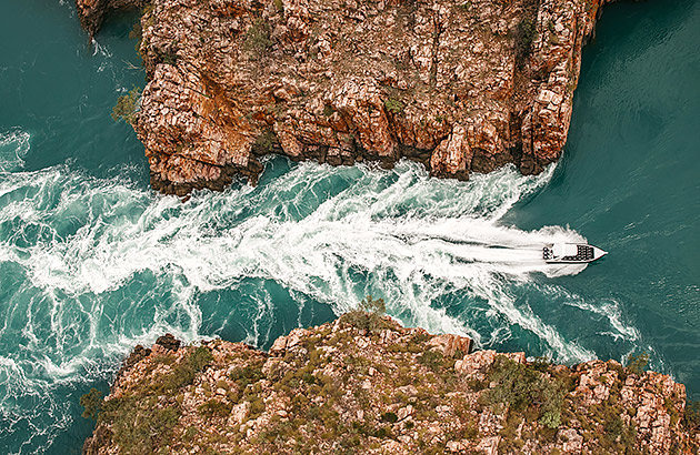 A boat crossing Horizontal Falls in Talbot Ba