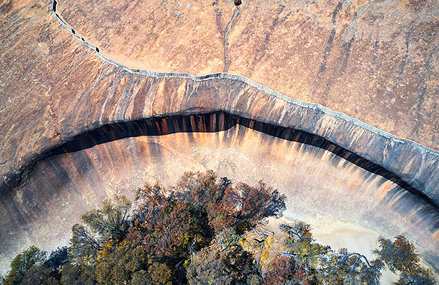 Aerial shot of Wave Rock near Hyden