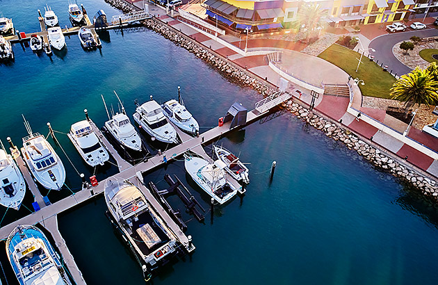 An aerial photo of Geraldton's marina