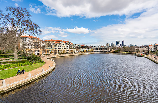 An aerial view of Claisebrook Cove East Perth